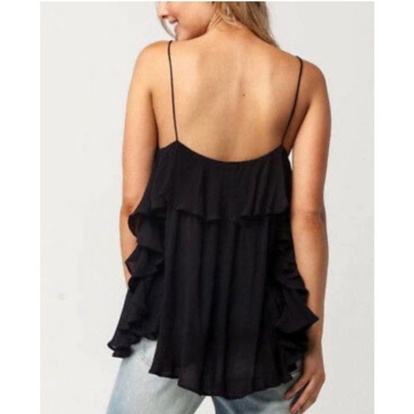 NWT Free People Cascade Black Ruffle Romantic Top S - Picture 2 of 5